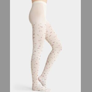 Off white and pink dainty English rose tights made in Italy NWT